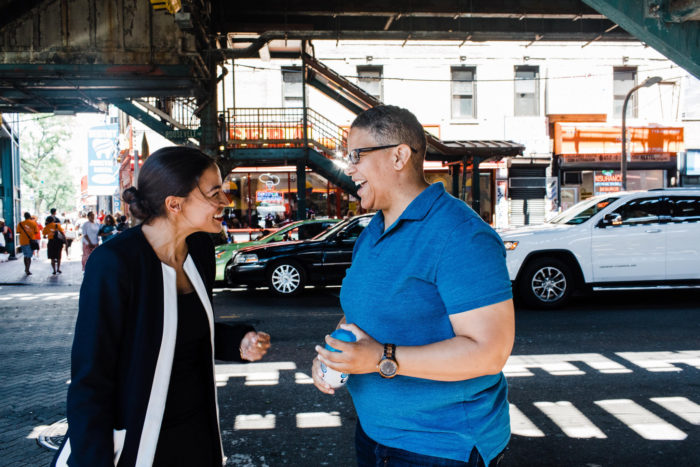 Alexandria Ocasio-Cortez with Kerri Evelyn Harris, at right. (Corey Torpie on flickr) 